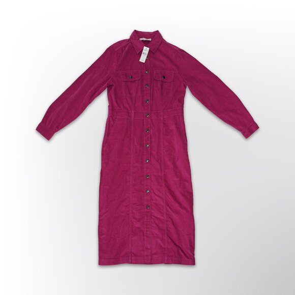 Loft Purple Cotton Corduroy Button Down Midi Dress - Size 6 - Picture 1 of 2